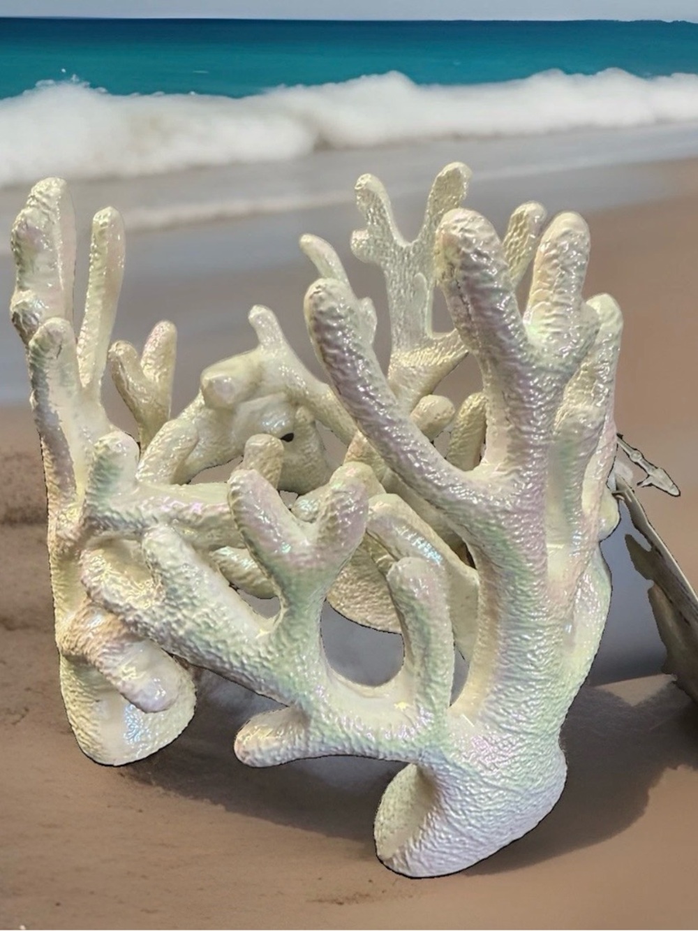 Iridescent coral pedestal 3 wick candle holder, ocean beach, Bath and body Works